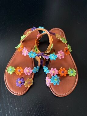 Brown Sandals with Multicolor Floral Embroidery
